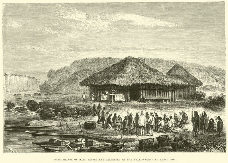फ्रेंको-पेरूवियन अभियान के प्रस्थान से पहले द्रव्यमान का प्रदर्शन द्वारा एडौर्ड रिउ