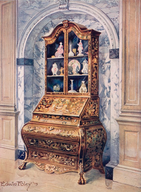 Inlaid Walnut Bombe ब्यूरो-कैबिनेट द्वारा एडविन जॉन फोले