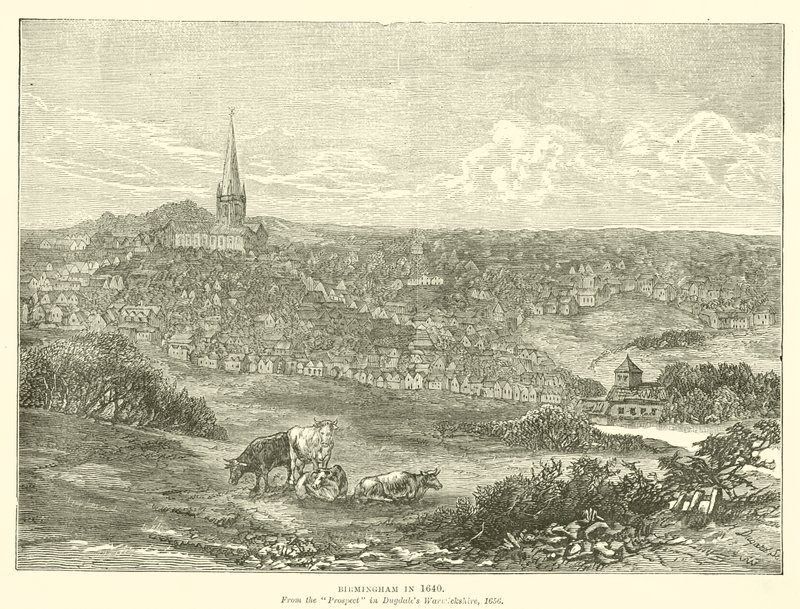 1640 में बर्मिंघम, प्रोस्पेक्ट से दुग्देलेस वार्विकशायर, 1656 में द्वारा अंग्रेजी स्कूल