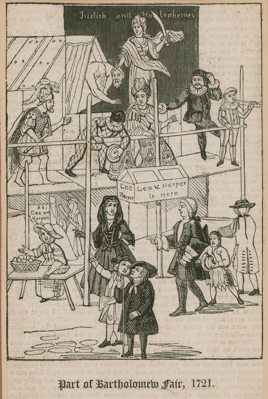 बर्थोलोम्यू फेयर, 1721; ली और हार्पर्स बूथ द्वारा अंग्रेजी स्कूल