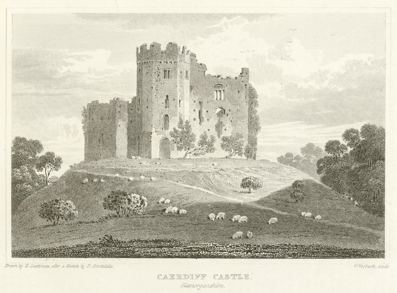 Caerdiff कैसल, Glamorganshire (उत्कीर्णन) द्वारा अंग्रेजी स्कूल