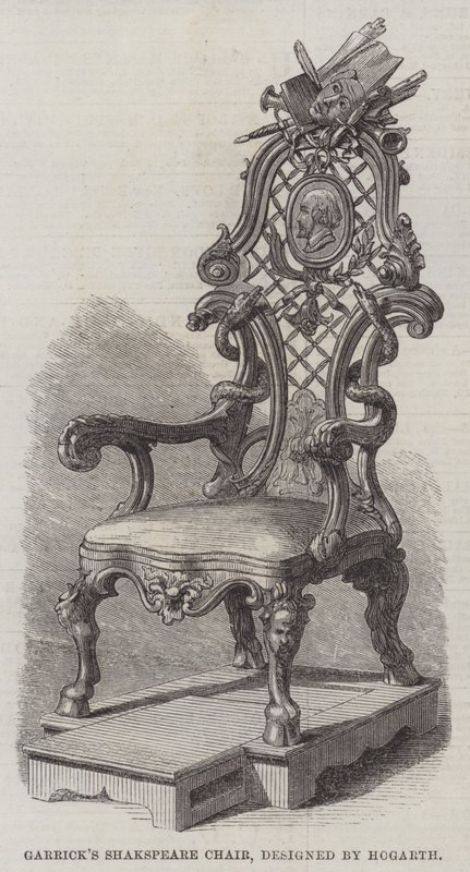 गैरिक की शेक्सपियर चेयर, हॉगर्थ द्वारा डिजाइन (उत्कीर्णन) द्वारा अंग्रेजी स्कूल