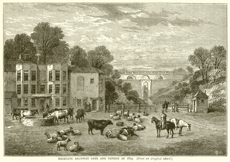 1825 में हाईगेट आर्चवे गेट और टैवर्न द्वारा अंग्रेजी स्कूल