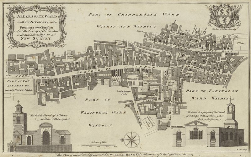 Aldersgate वार्ड का नक्शा, लंदन शहर द्वारा अंग्रेजी स्कूल