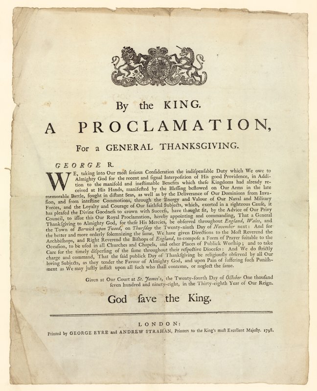 जनरल थैंक्सगिविंग के लिए उद्घोषणा, 1798 द्वारा अंग्रेजी स्कूल