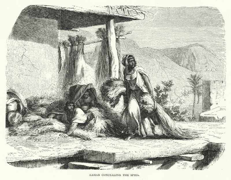 राहाब जासूसों को छुपा रहा है (उत्कीर्णन) द्वारा अंग्रेजी स्कूल