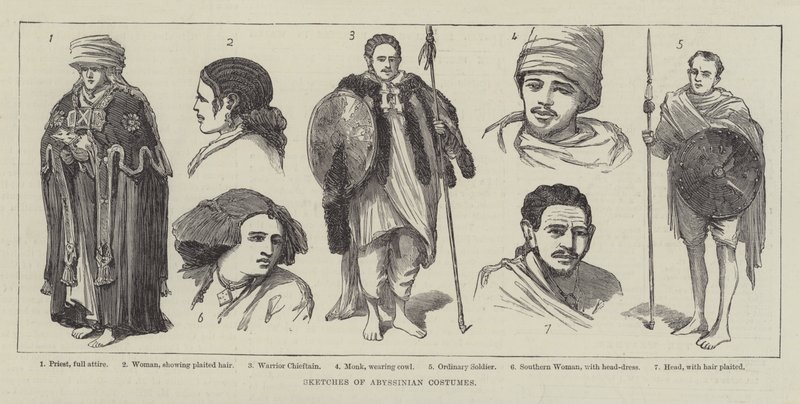 एबिसिनियन वेशभूषा के रेखाचित्र (उत्कीर्णन) द्वारा अंग्रेजी स्कूल