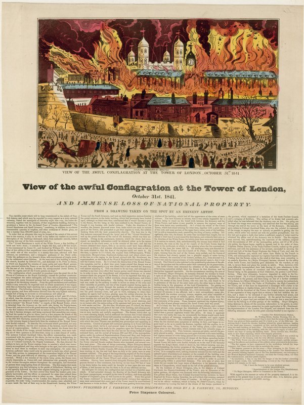 टॉवर ऑफ़ लंदन फायर, 1841 द्वारा अंग्रेजी स्कूल