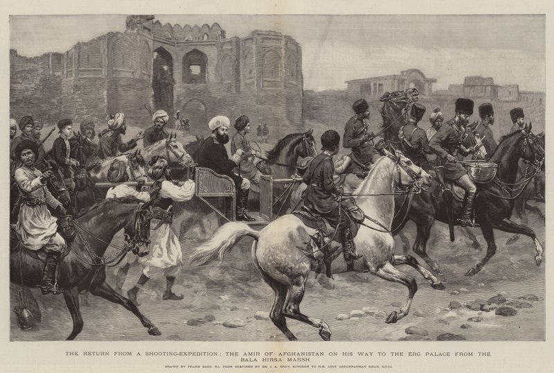 एक शूटिंग-अभियान से वापसी, अफगानिस्तान के अमीर अपने रास्ते से बाला हिरशा शश से एरग पैलेस द्वारा फ्रैंक डैड