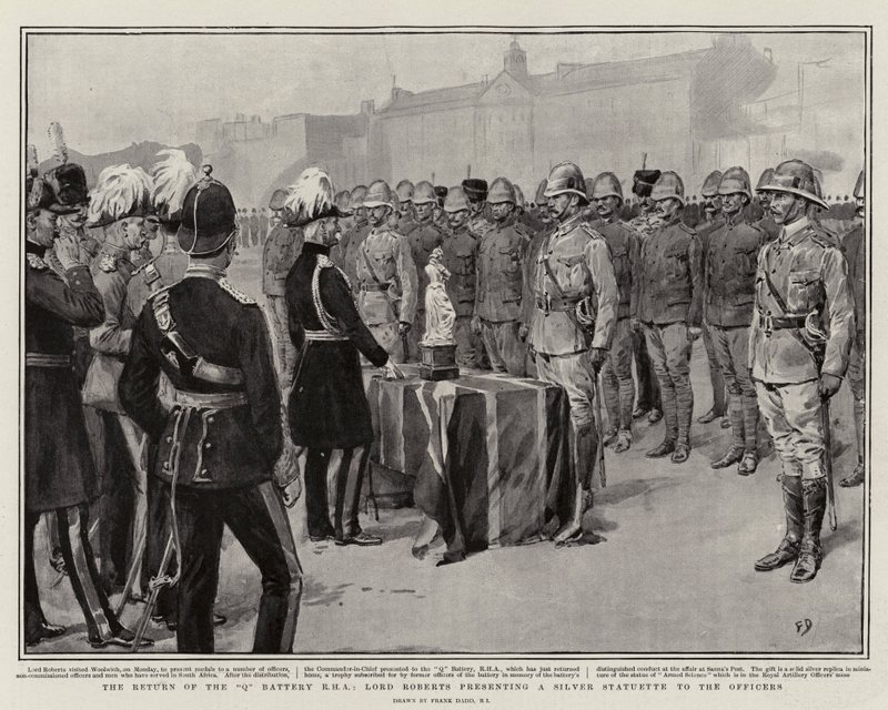 क्यू बैटरी आरएचए की वापसी, लॉर्ड रॉबर्ट्स ने अधिकारियों को एक रजत प्रतिमा भेंट की द्वारा फ्रैंक डैड