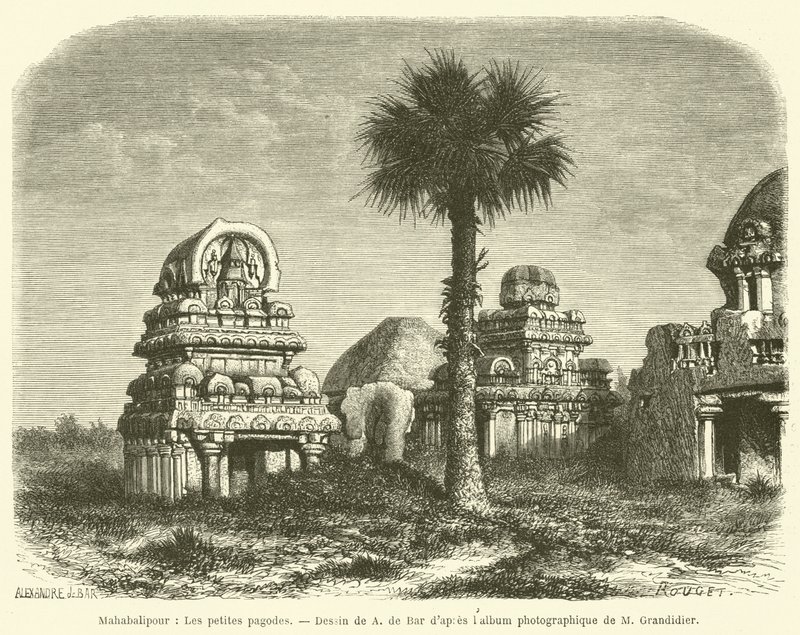 महाबलीपुर, छोटा शिवालय (उत्कीर्णन) द्वारा फ्रेंच स्कूल