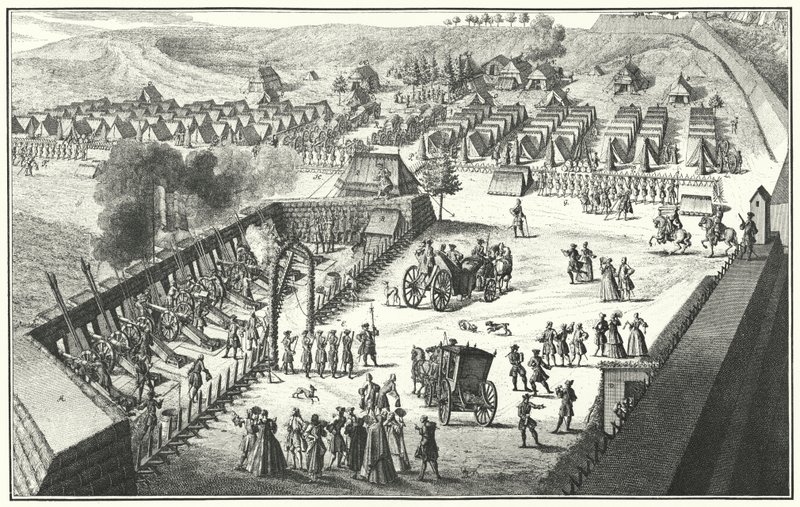 आर्टिलरी फायरिंग ड्रिल, नूर्नबर्ग, 1733 (उत्कीर्णन) द्वारा जर्मन स्कूल