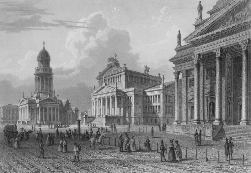 Gendarmenmarkt, बर्लिन (इस्पात उत्कीर्णन) द्वारा जर्मन स्कूल