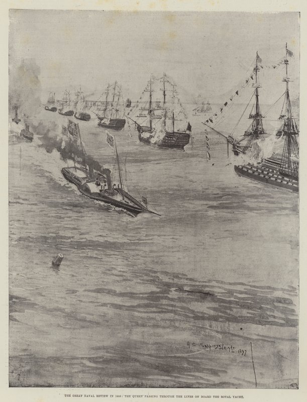 1856 में द ग्रेट नेवल रिव्यू, द क्वीन ऑन द बोर्ड ऑन द रॉयल यॉट द्वारा हेनरी चार्ल्स सेपिंग्स राइट