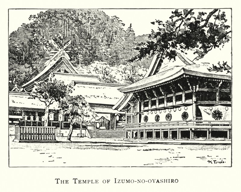इज़ुमो-नो-ओयाशिरो का मंदिर (लिथो) द्वारा जापानी स्कूल
