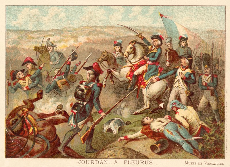 फ्लेरस की लड़ाई में जनरल जार्डन, 1794 (क्रोमोलिथो) द्वारा जीन बैप्टिस्ट मौज़ाइस