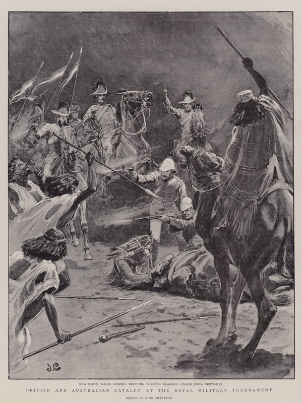 रॉयल मिलिट्री टूर्नामेंट में ब्रिटिश और ऑस्ट्रेलियाई कैवलरी द्वारा जॉन चार्लटन