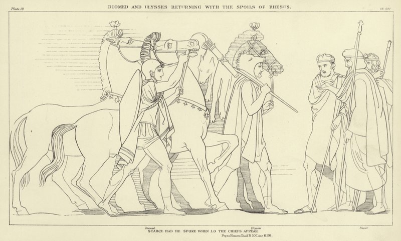 रीसस के Spoils के साथ लौटते हुए Diomed और Ulysses द्वारा जॉन फ्लैक्समैन