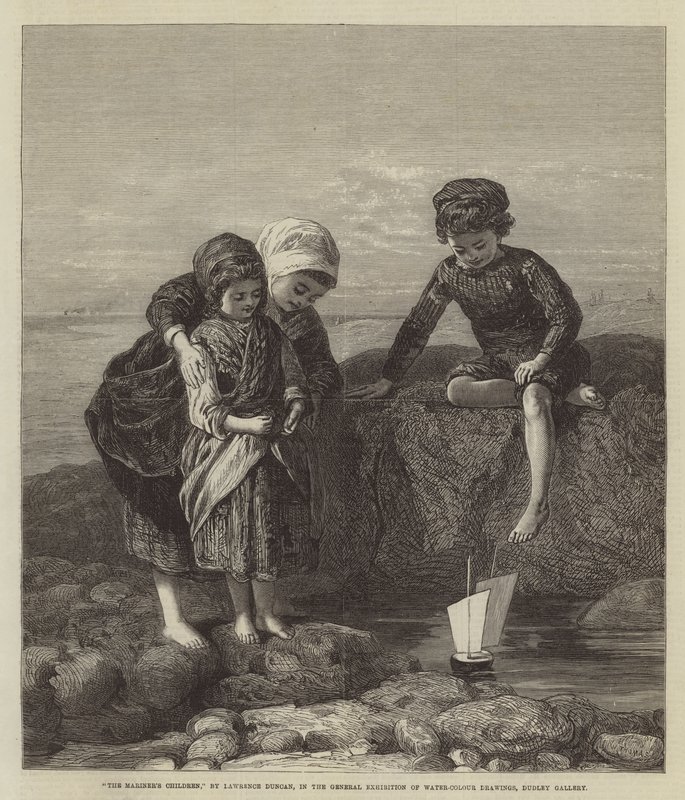 द मेरिनर्स चिल्ड्रन, वाटर-कलर ड्रॉइंग, डडली गैलरी की सामान्य प्रदर्शनी में द्वारा लॉरेंस डंकन