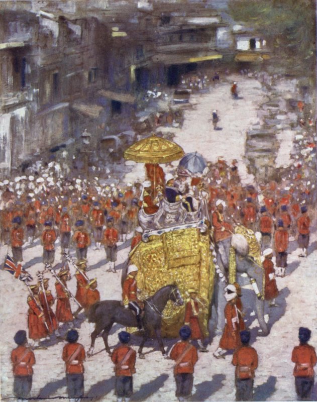 दिल्ली में प्रवेश करते हुए लॉर्ड और लेडी कर्जन द्वारा मोर्टिमर लुडिंगटन मेनप्स
