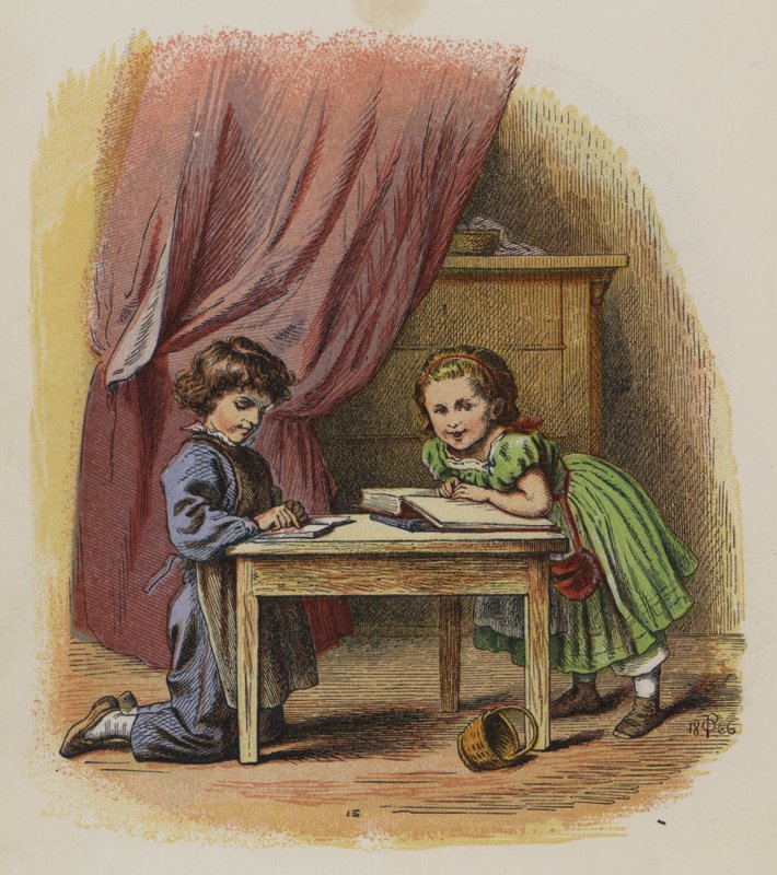 किताबें पढ़ रहे दो बच्चे (कलर लिथो) द्वारा Oskar Pletsch