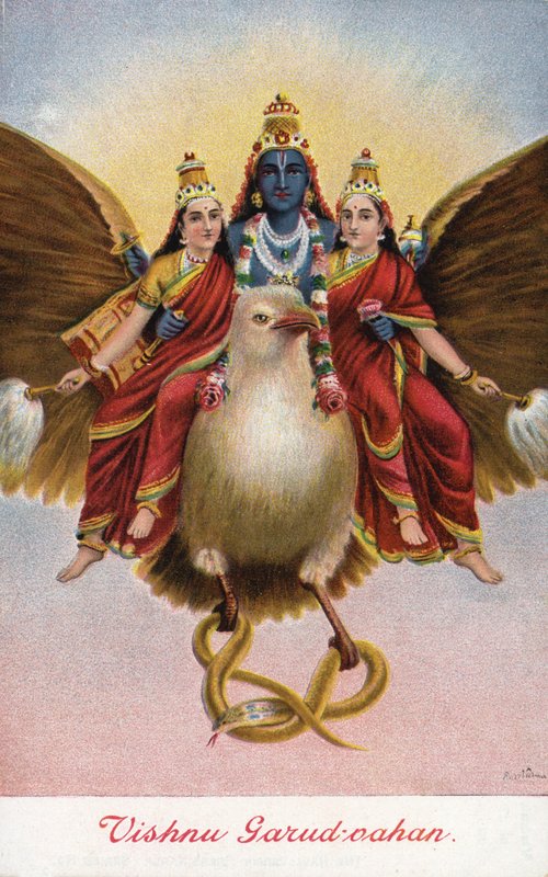 हिंदू देवता विष्णु, अपने वाहन गरुड़ पर सवार थे द्वारा राजा रवि वर्मा
