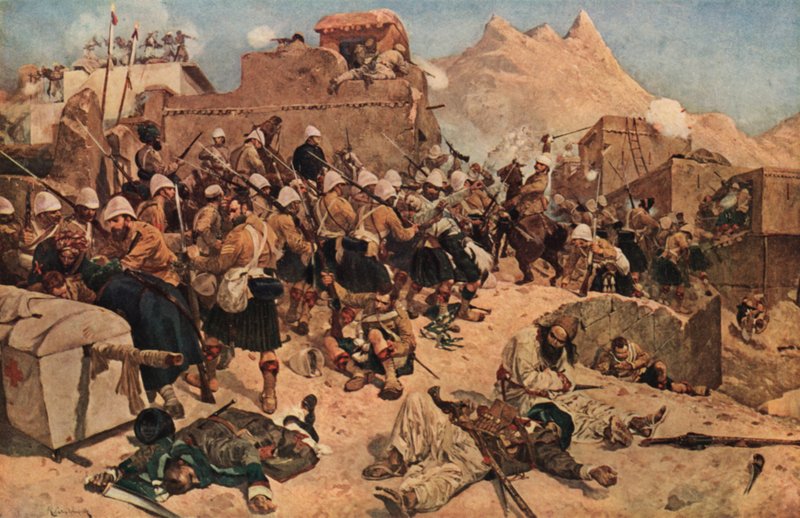 1880 में कंधार, गौड़ी मुल्ला साहिबदाद में 92 वें हाईलैंडर्स और 2 गोरखा तूफान द्वारा रिचर्ड कैटन II वुडविले
