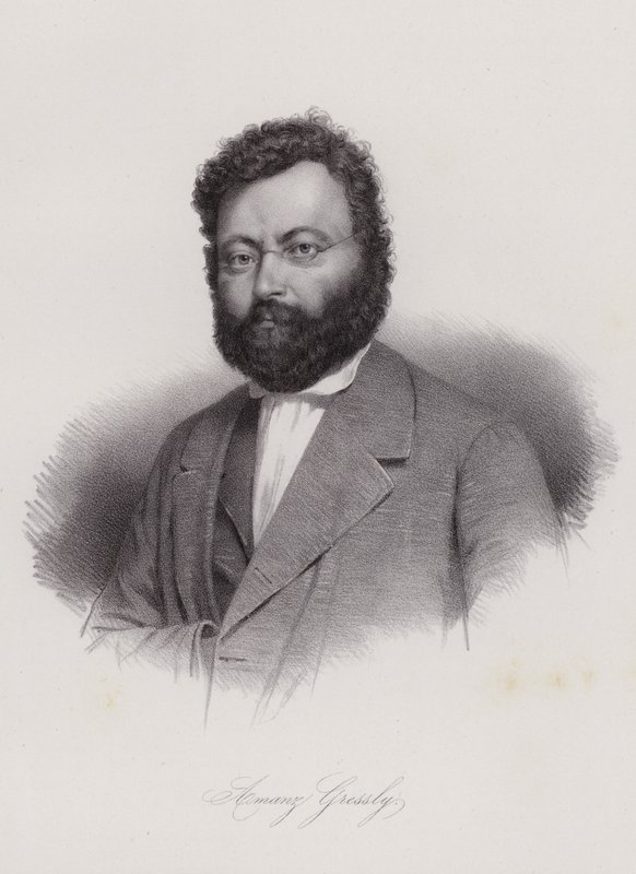Amanz Gressly, स्विस भूविज्ञानी और जीवाश्म विज्ञानी (उत्कीर्णन) द्वारा स्विस स्कूल
