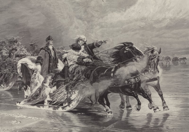द ग्रेट इलेक्टर क्रॉसिंग द क्यूरोनियन लैगून, 19 जनवरी 1679 द्वारा विल्हेम सिम्लर