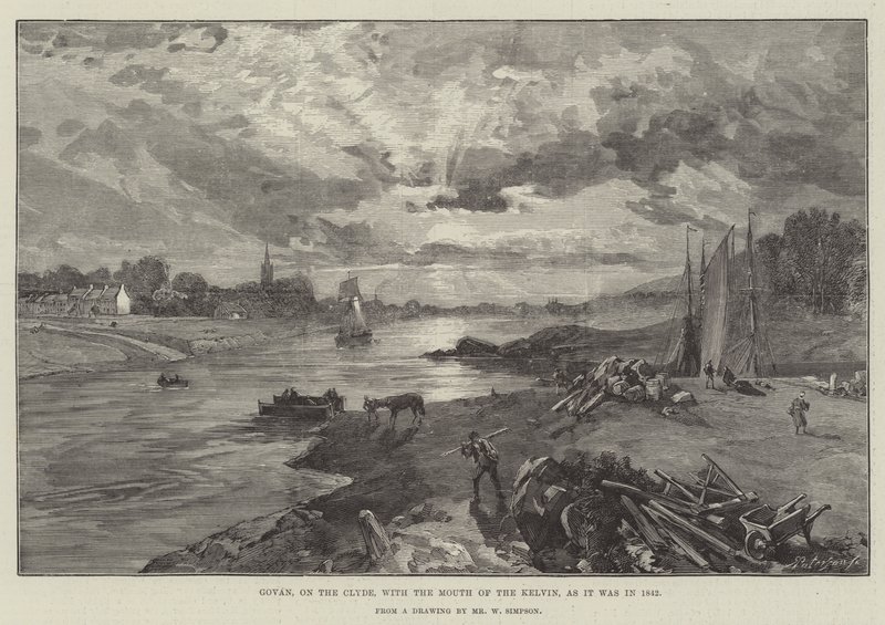 केल्विन के मुंह के साथ क्लाइड पर गोवन, जैसा कि 1842 में था द्वारा विलियम क्रीमिया सिम्पसन